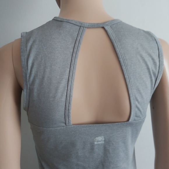 Roots tank top Medium gray workout long line exercise Sleeveless v neck - Picture 7 of 13
